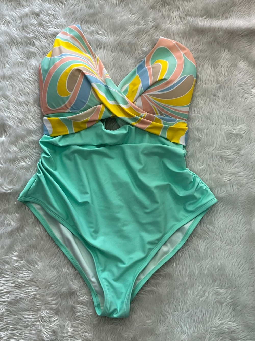 Cupshe Mint One-Piece Swimsuit with Pastel Swirl Bust